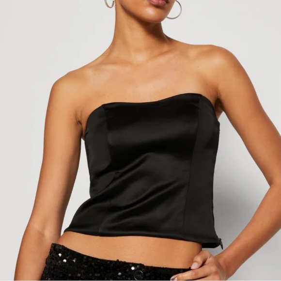Abercrombie & Fitch Satin Corset Top in Black - Picture 1 of 2